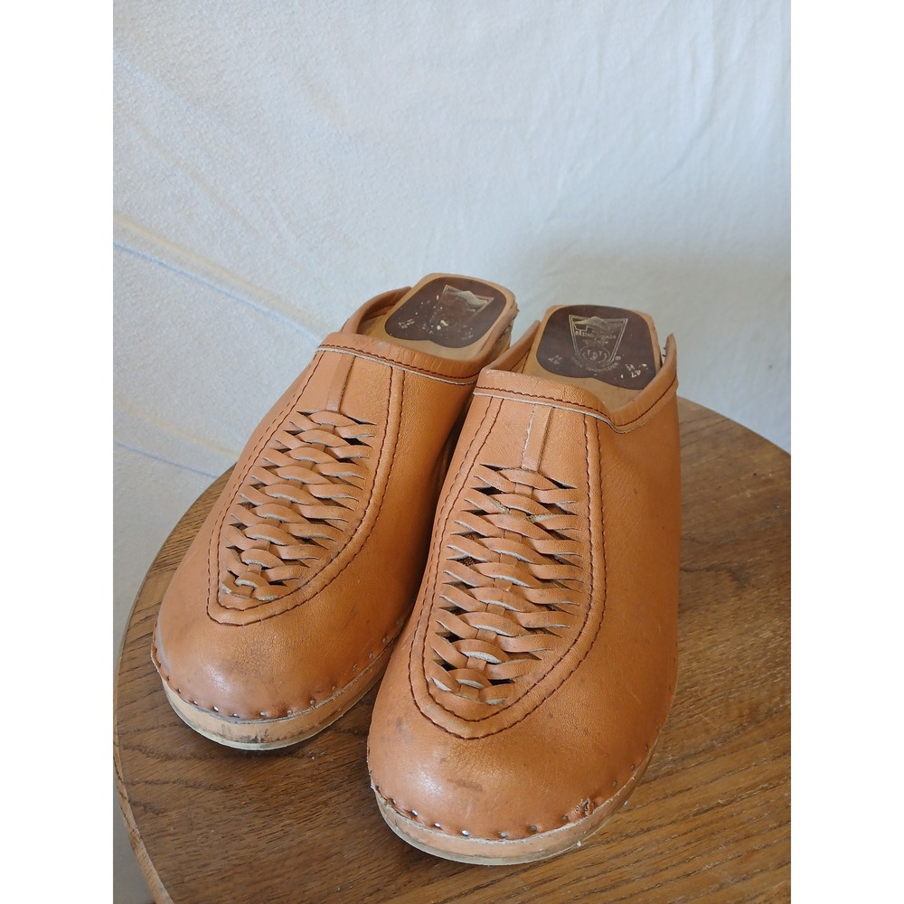 Swedish wooden clogs leather handstitched EU 47 US 13 hippie boho eclectic - Picture 2 of 8